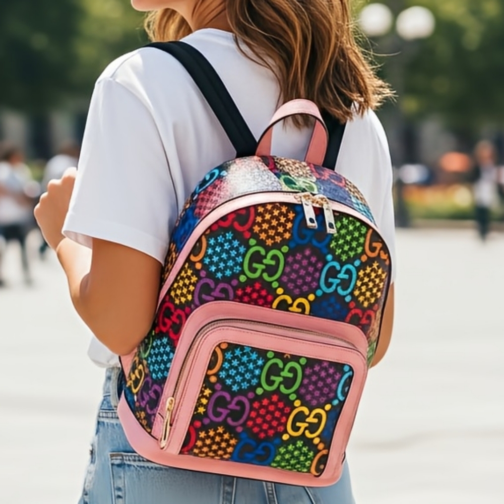 Gucci GG Psychedelic Small Backpack Multicolor Monogram Pink Leather Bag - Picture 2 of 15